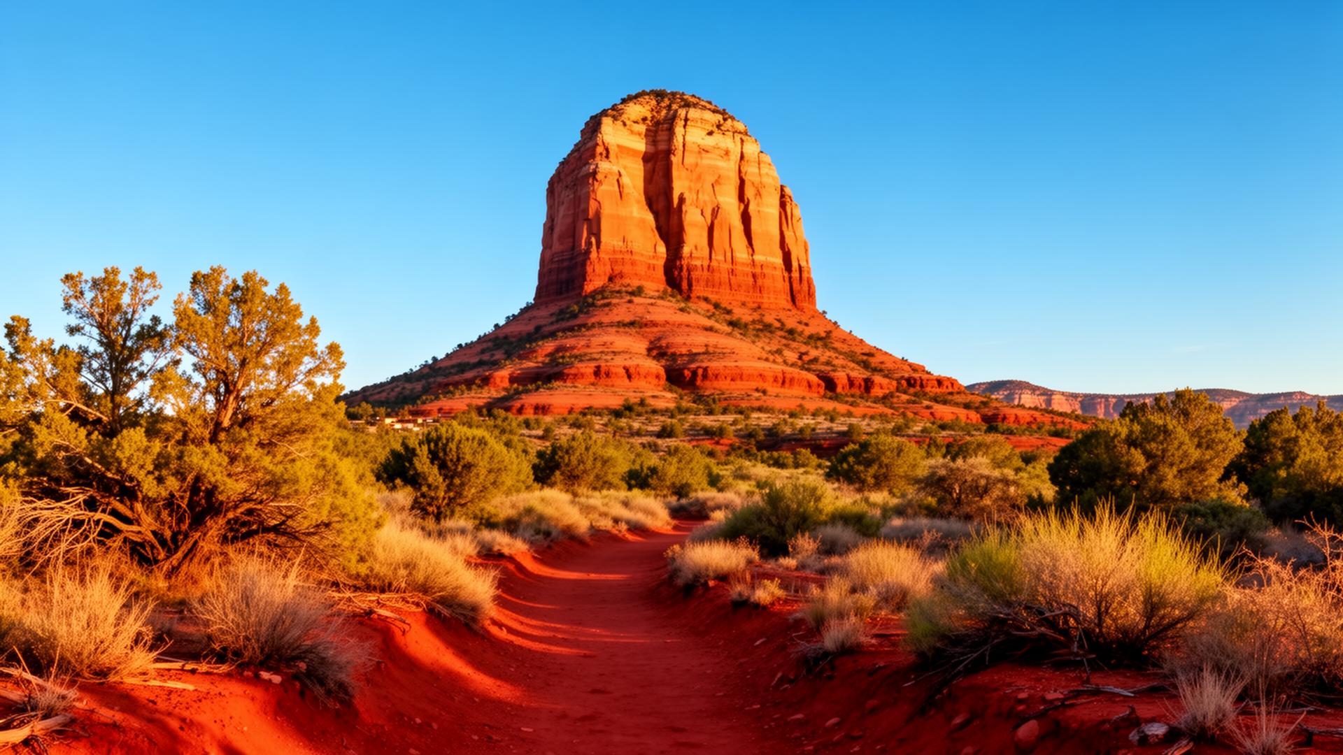 Bell Rock Path trail sign in front of the iconic red rock